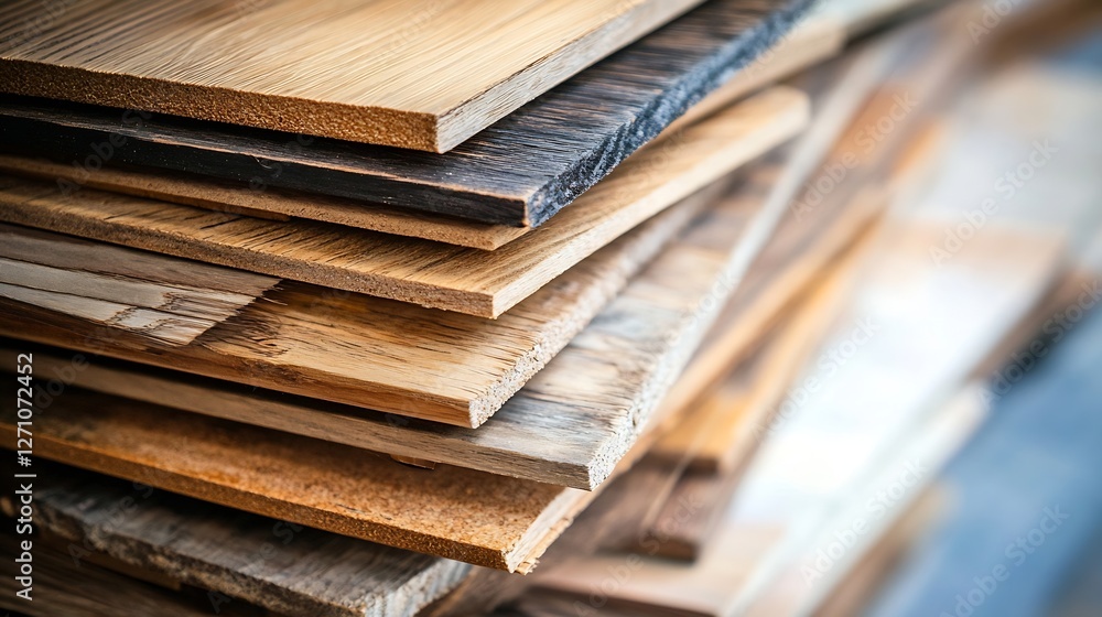 Aufkleber stacked wooden planks neatly arranged in a warehouse or workshop : generative ai