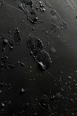 Abstract close-up of textured black surface with water droplets and irregular patterns