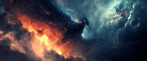 Majestic Fiery Phoenix in the Sky
