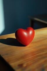 A single red heart as a decoration or symbol on a table.