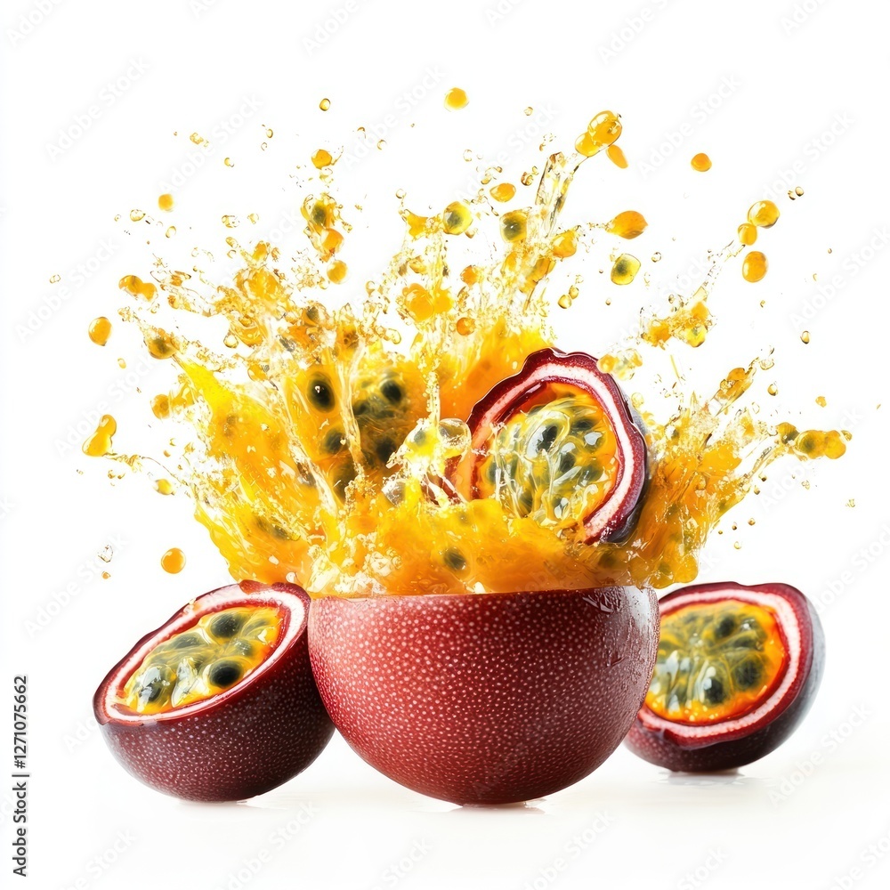 Aufkleber exploding real passion fruit juice refreshing explosion.