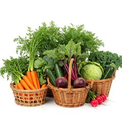 basket full of fresh vegetables, isolated on white