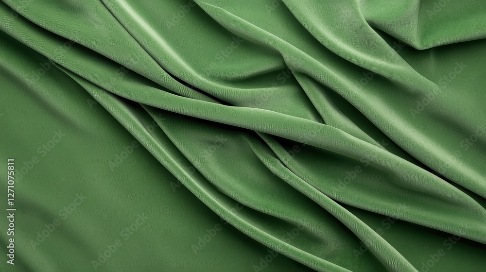 Poster smooth green fabric texture with elegant folds, perfect for backgrounds and design projects.