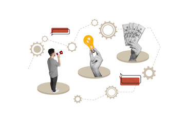 Creative 3d photo artwork graphics collage painting of guy screaming toa set up earning cash...