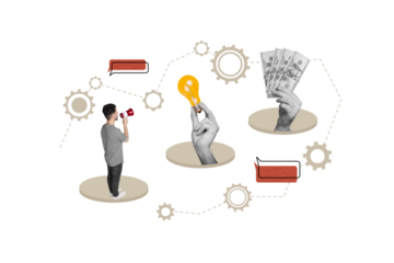 Creative 3d photo artwork graphics collage painting of guy screaming toa set up earning cash workflow isolated beige color background