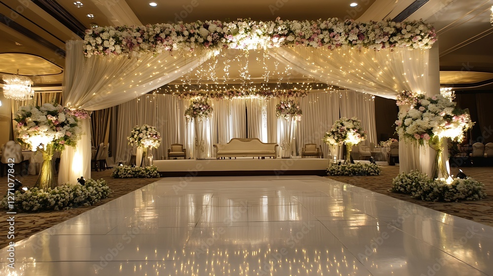 Poster spectacular wedding setup with flowers and sparkling lights creating dreamy atmosphere : generative 