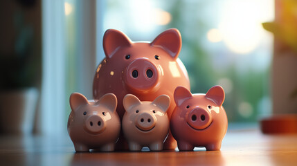 Obraz premium Family of piggy banks representing financial planning, savings, and generational wealth