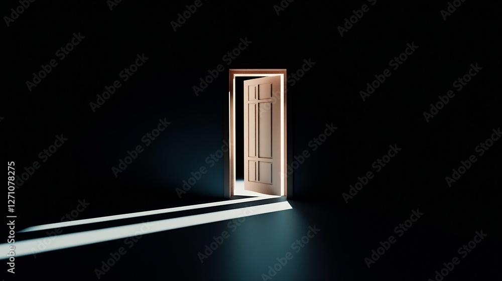 Poster Open Door Casting Soft Light into a Darkened Room Creating a Sense of Mystery and Invitation : Generative AI
