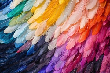 Fototapeta premium Feather art with a unique and colorful design, each piece handmade from bird feathers. A statement accessory that adds vibrancy to any outfit.