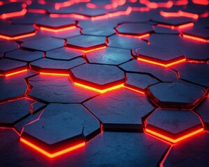 Obraz premium A sci-fi themed digital network with neon blue circuits, hexagonal grids, and glowing light effects, showcasing advanced cyber technology