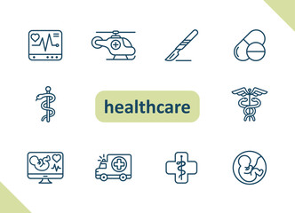 Healthcare icons. Health care, hospital, medical vector icon set
