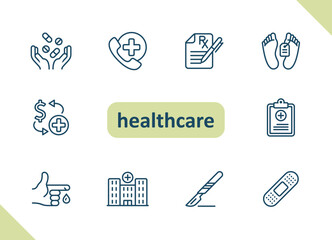 Healthcare icons. Health care, hospital, medical vector icon set