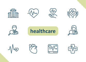 Healthcare icons. Health care, hospital, medical vector icon set