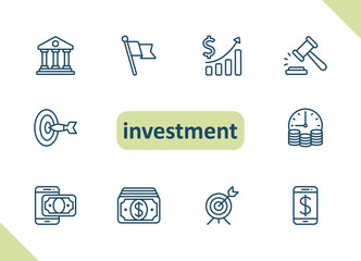 Investment icons. Investing, wealth, savings, business, finance vector icon set