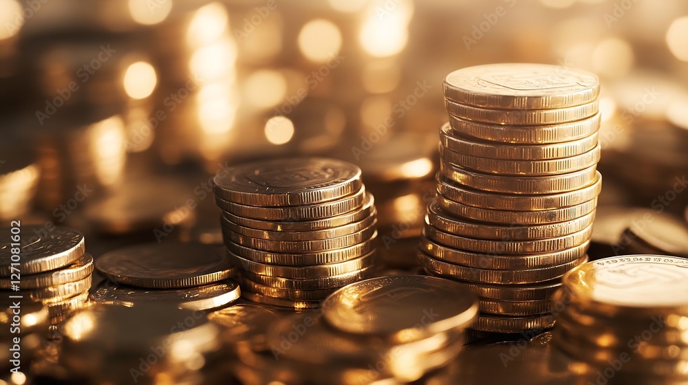 Leinwandbilder stunning close up of stacked coins shimmering in soft light creating a wealth concept backdrop : gen