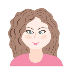 Adorable smiling girl portrait with strabismus eyes. Isolated vector illustration.
