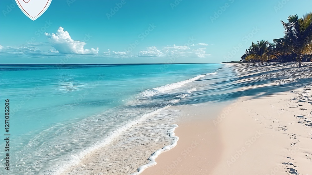 Poster a beautiful tropical beach with calm waves and soft sand inviting relaxation under a clear blue sky 