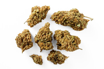Dried cannabis on white background