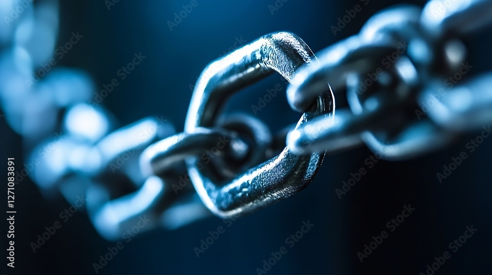 Fototapete close up view of a shiny steel chain link showing strength and durability : generative ai