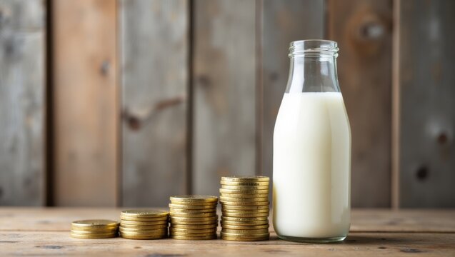 Classic still life with milk and gold coins