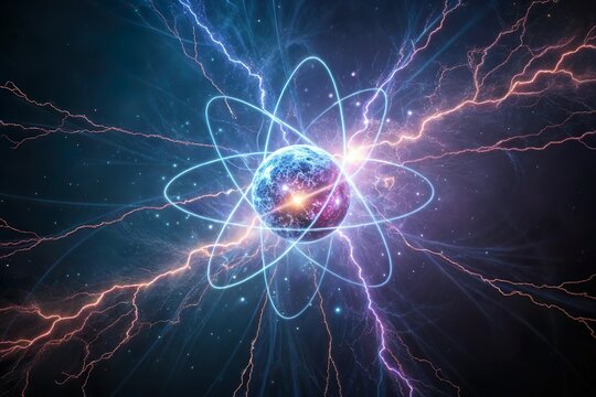 atom crack with burst. Nuclear fission energy release