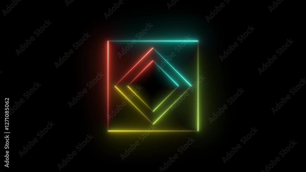 Aufkleber neon squares with dynamic lines. 4k animation.