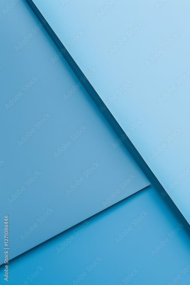 Poster abstract composition of layered blue sheets creating a serene and modern background