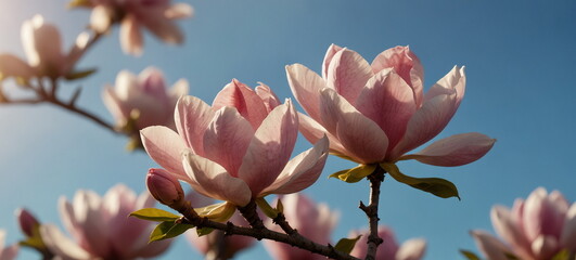 Obraz premium Magnolia blossom with blurred floral background