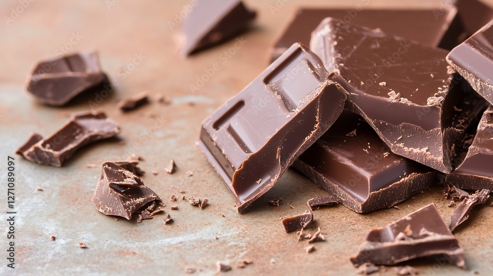 Poster rich and dark chocolate chunks and pieces on rustic surface for dessert lovers : generative ai