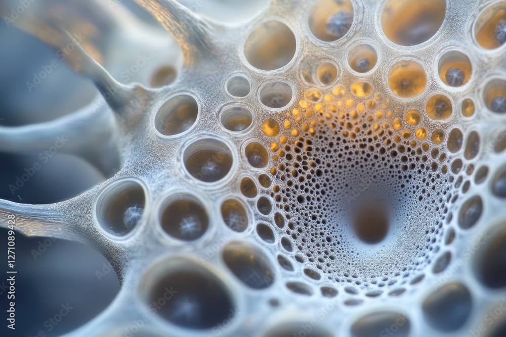 Aufkleber intricate cellular structure, possibly a diatom or similar microorganism, showing a complex network 