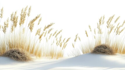 Golden Grasses in Sand Dune Landscape with Bright White Background