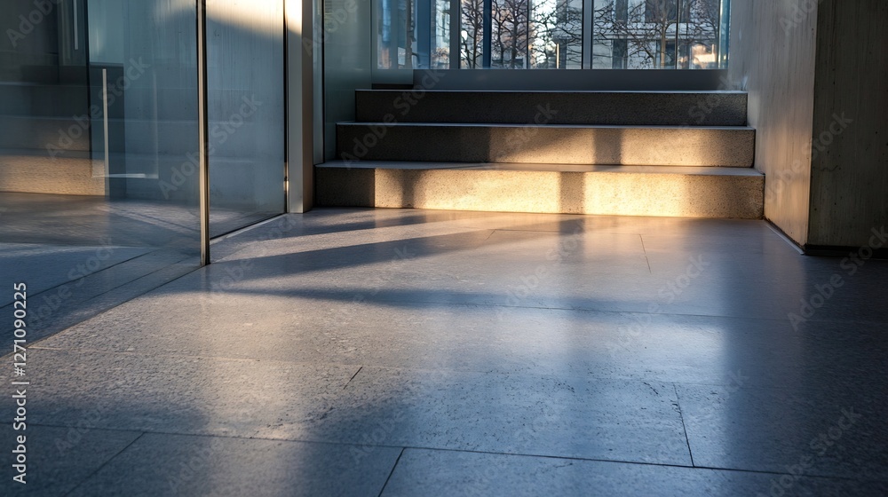 Poster elegant entrance with soft shadows highlighting polished stone steps in a modern building : generati