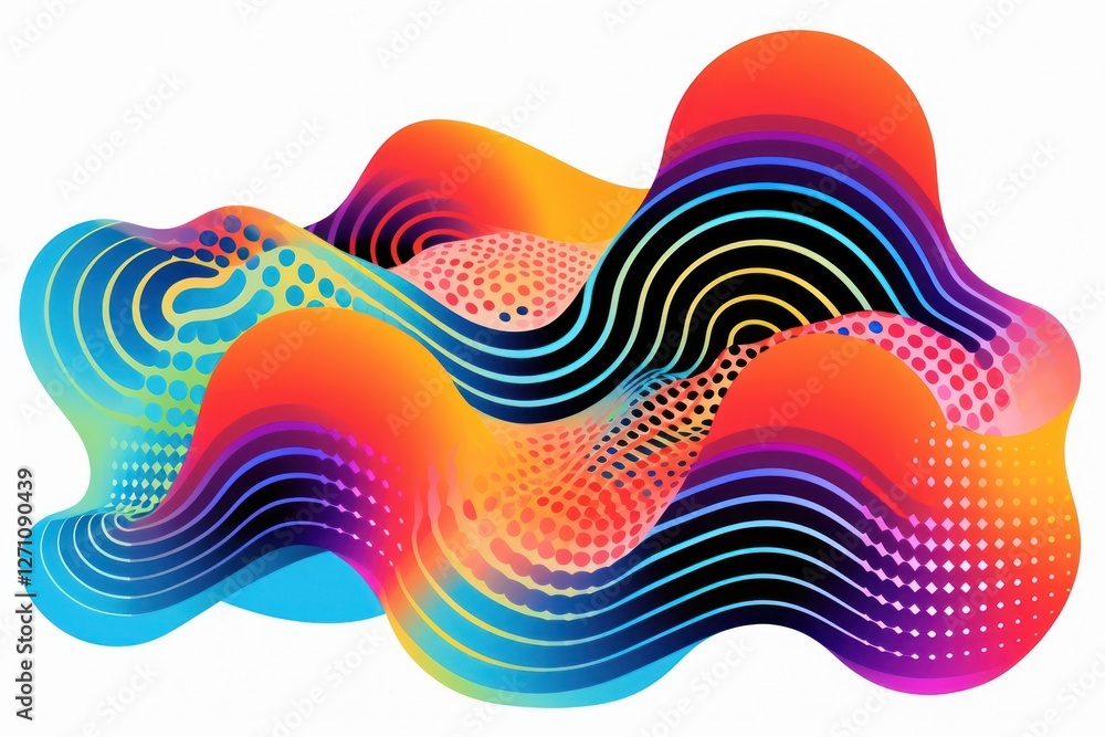Poster music representation minimalistic psychedelic style graphics pattern art.