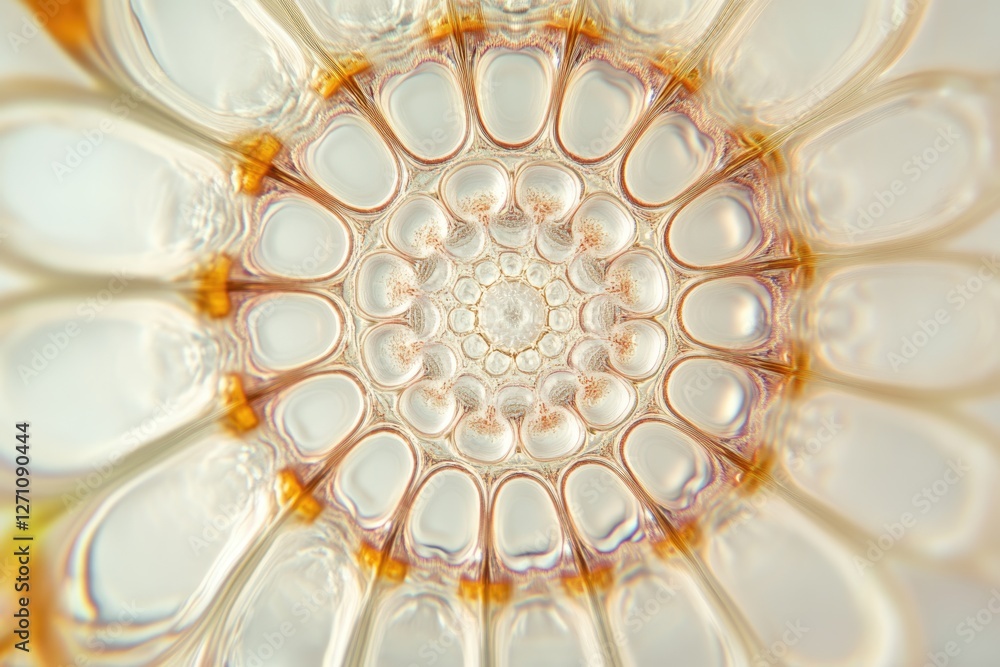 Poster abstract kaleidoscope pattern with swirling, beige and orange hues creating a mesmerizing circular d