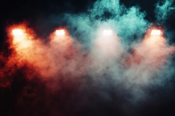 Naklejka premium Smoke and stadium lights lighting concert performance.