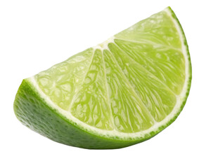 Close-up of a vibrant green lime wedge, isolated on a transparent background. Perfect for culinary, cocktail, and freshness-themed images.