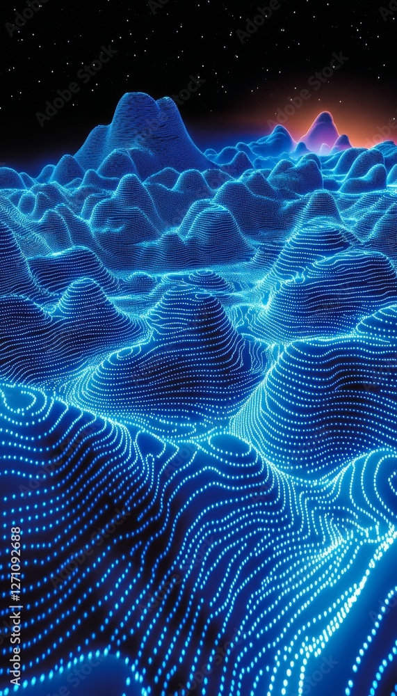 Canvas Prints abstract digital landscape of glowing blue wave network pattern with smooth detailed texture