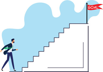 Obraz premium Business Growth: Businessman Climbing Stairs to Success