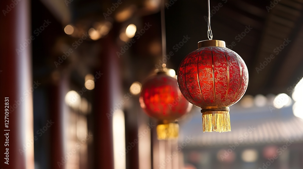 Aufkleber vibrant red lanterns suspended in a traditional architecture setting symbolizing culture and celebra