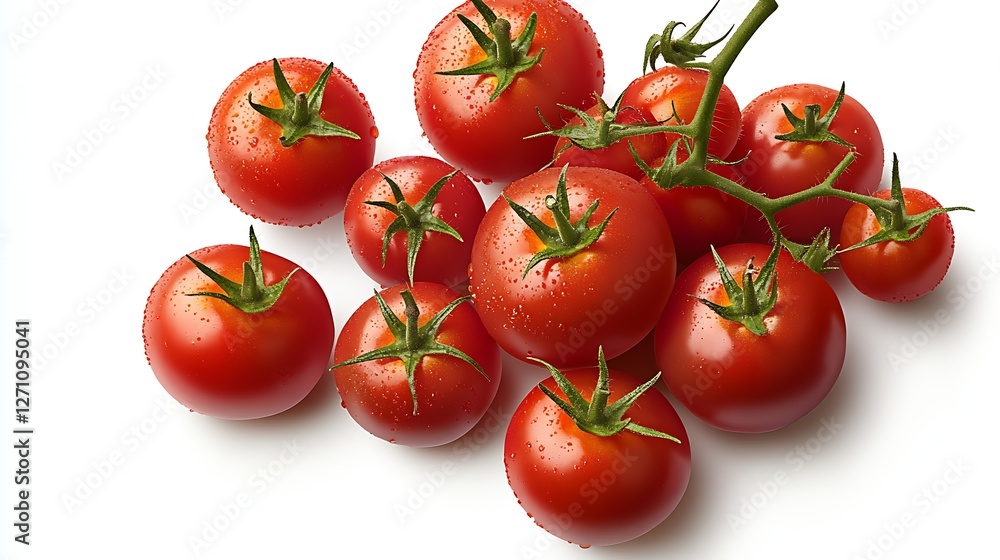Poster fresh and juicy red tomatoes with raindrops on a white background : generative ai
