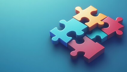 Obraz premium Connecting Colorful Puzzle Pieces: Solutions, Strategies, and Teamwork for Success.