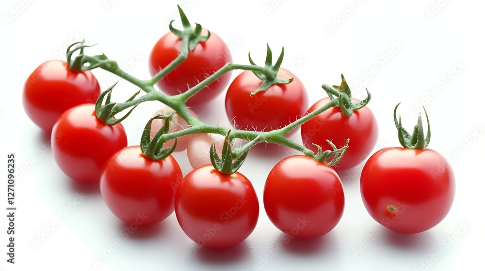 Poster luscious cherry tomatoes on a thin stem displaying freshness and flavor : generative ai