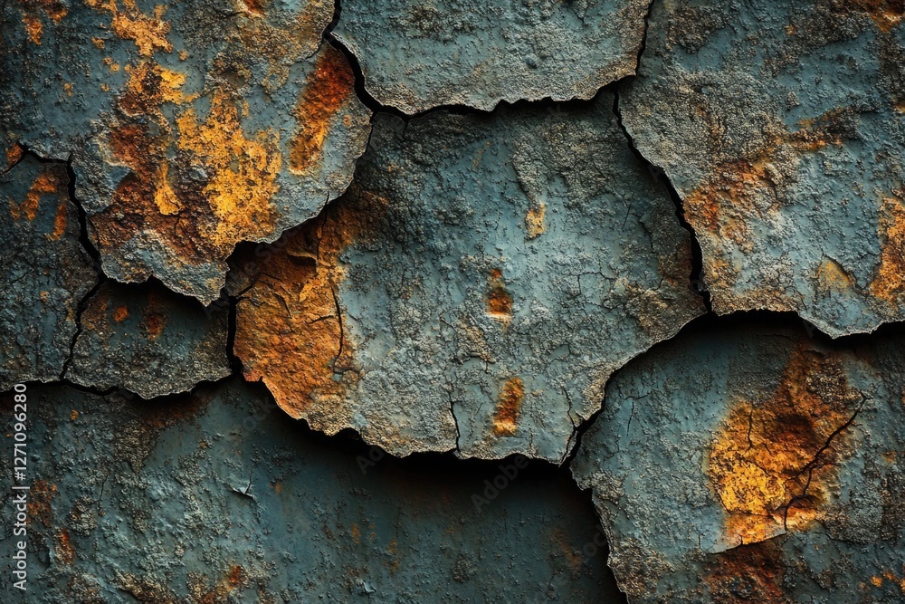 Poster close-up view of a rusty metal surface with visible corrosion and wear