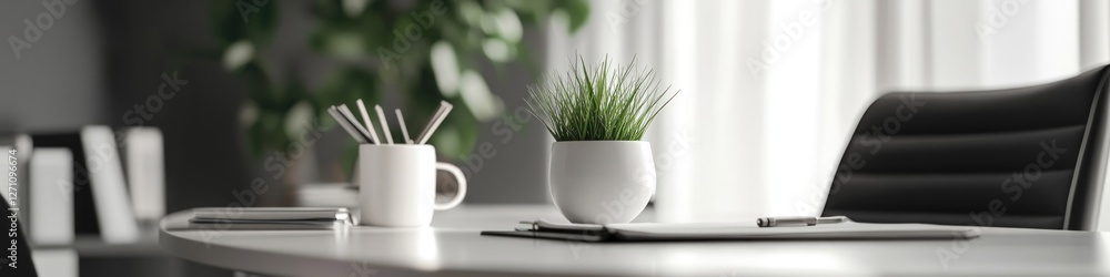 Aufkleber a simple office setup with a cup of coffee and a notebook, great for illustrations about work or stu