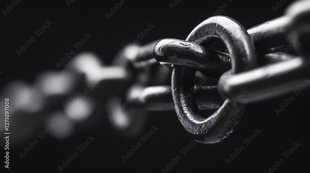 Poster close up view of a metallic chain link showcasing the intricate details and craftsmanship in a dark 