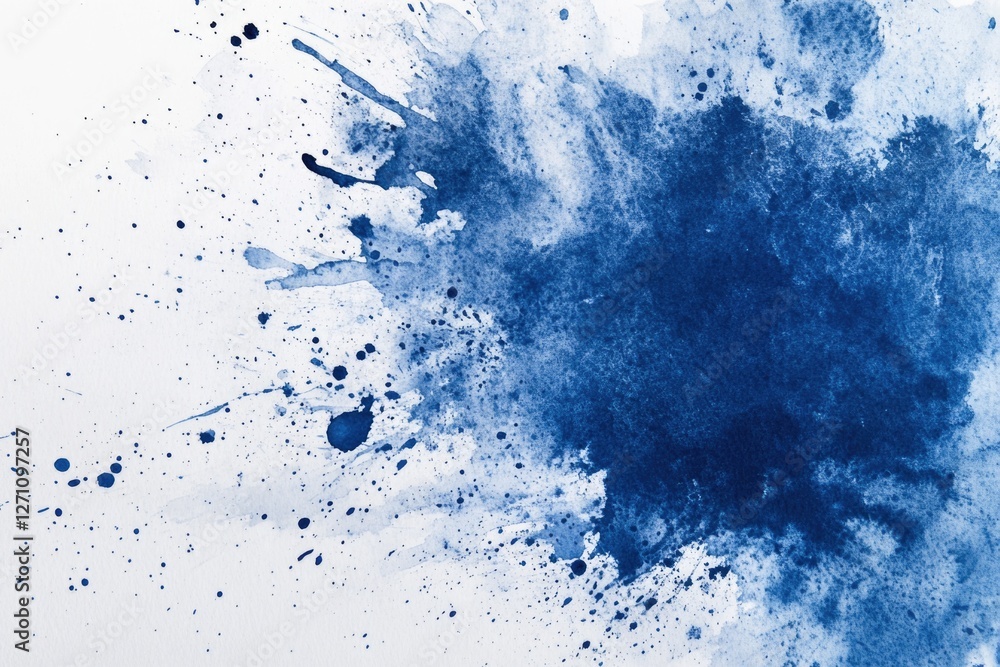 Poster a detailed view of a blue ink droplet spreading on a surface, ideal for use in designs related to cr