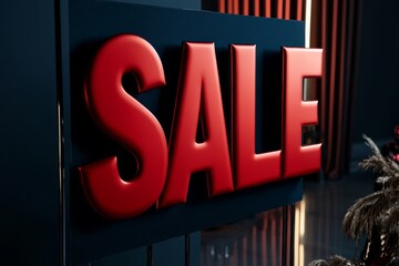 Bold sale sign in modern retail setting with vibrant colors and stylish decor