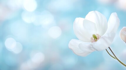 Fototapeta premium Stunning white flower blooming on tranquil blurred blue background showcasing nature's elegance : Generative AI