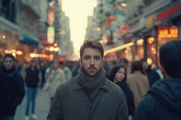 Fototapeta premium Digital Rush: Urban Life in Motion