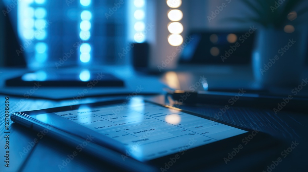 Poster task manager app interface on a smartphone screen, organizing deadlines and projects.